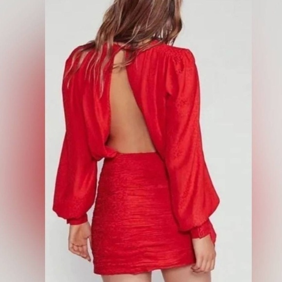 Free People Let’s Dance Red Jacquard Mini Dress Sz 8 NWT - Picture 14 of 15